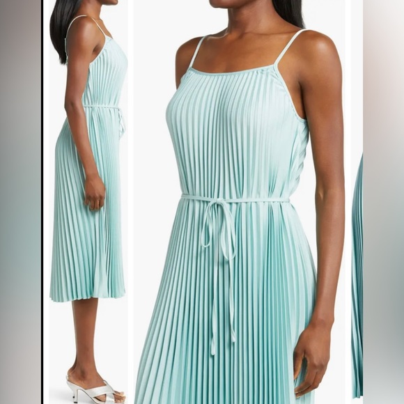 SAM EDELMAN SLEEVELESS SATIN PLEATED MIDI DRESS SIZE XL COLOR MINT NWT - Picture 3 of 14